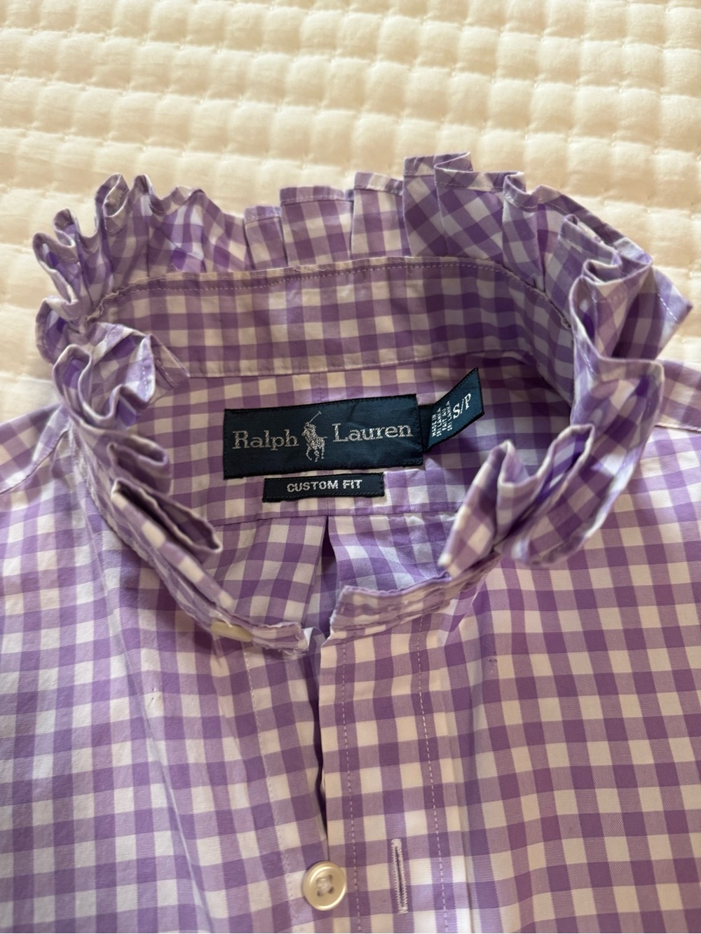 Upcycled Mens Ralph Lauren Lavender Gingham Button-Down Shirt - Picture 8 of 8